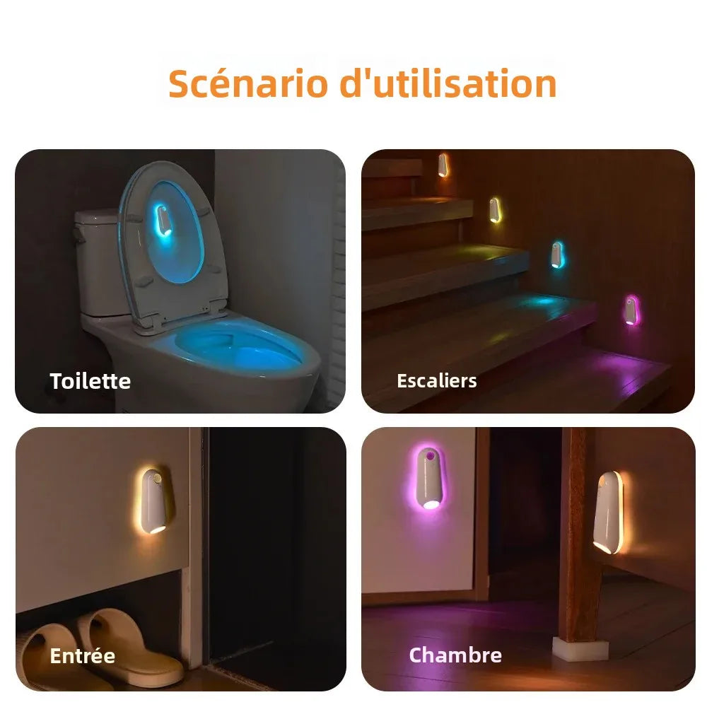 veilleuse led blanc moderne capteur mouvement adhésif couleurs usb translucide chambre couloir