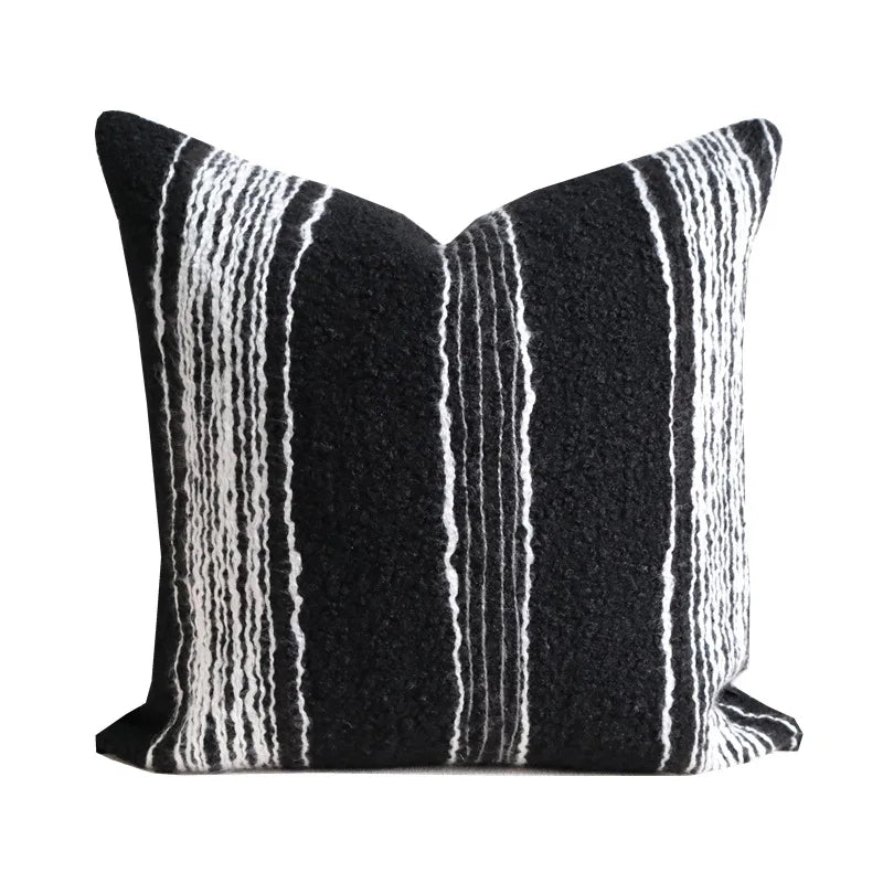 coussin noir blanc rayures horizontales moderne polyester 50x50cm voiture maison decoration