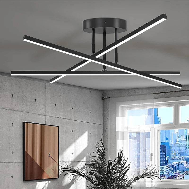 plafonnier moderne minimaliste noir doré led barres rectangulaires opaques éclairage salon chambre