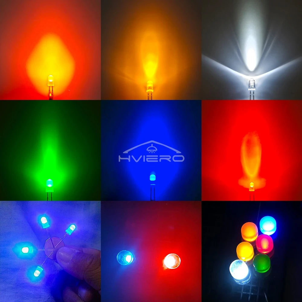 lot diodes led 5mm rondes transparentes blanc rouge jaune vert bleu kit bricolage