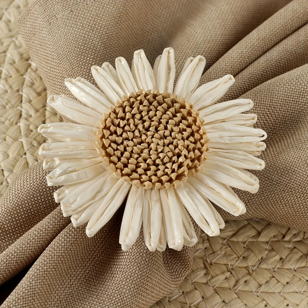 décorations table serviettes fleurs tournesols blanc crème marron rustique 12 pièces tressées naturelles