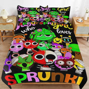 housse couette enfant motif cartoon personnages stylisés noir couleurs vives ensemble literie taies oreillers
