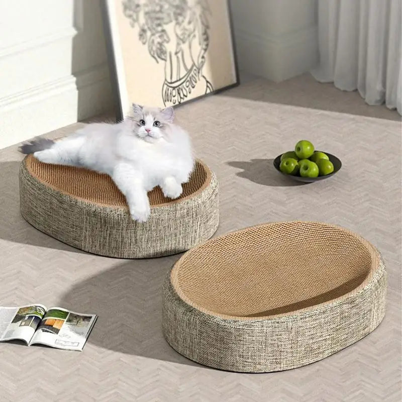 griffoir chat tapis ovale moderne beige marron texturé confortable tissu épais