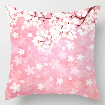 coussin carré décoratif blanc rose motif fleurs cerisier moderne salon fauteuil lit maison