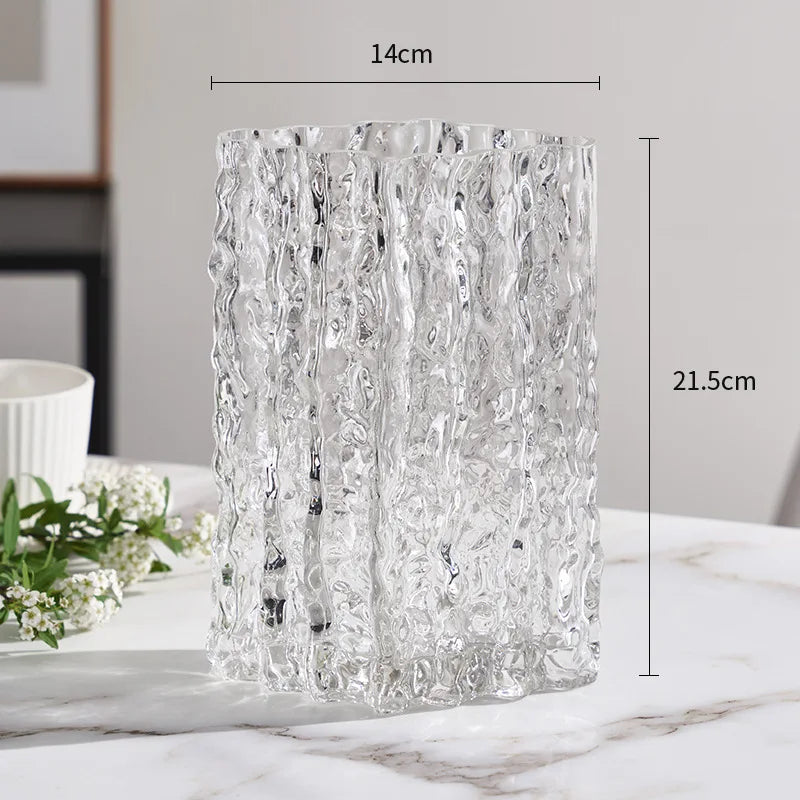 vase decoratif moderne verre texturé transparent floral table maison artístico minimaliste