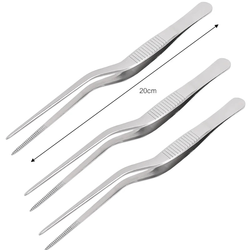 pinces épiler acier inoxydable argentées modernes 14cm 16cm 20cm trois pièces ustensiles cuisine