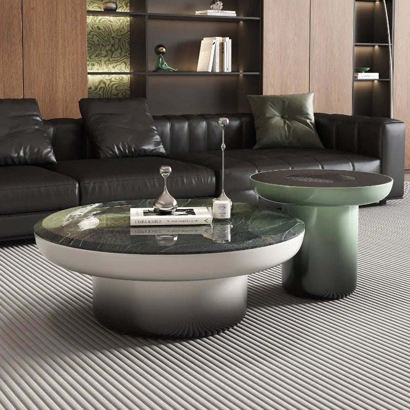 table basse moderne marbre vert blanc bois clair minimaliste ornement salon unique