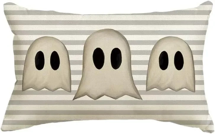 housses d'oreiller fantômes imprimées décoration halloween noires blanches adhésives maison hospitalières