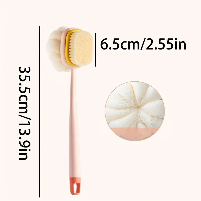 brosse bain douce flexible moderne poignée anneau blanc rose pâle texture maille corps nettoyage