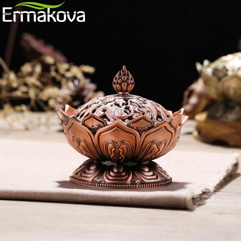 bougeoir encens bronze sculpté artisanal décoration maison apaisante traditionnelle large