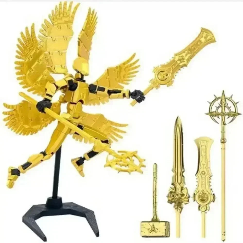 figurine articulée violet bleu noir vert épées trident accessoires main fantastique médiéval
