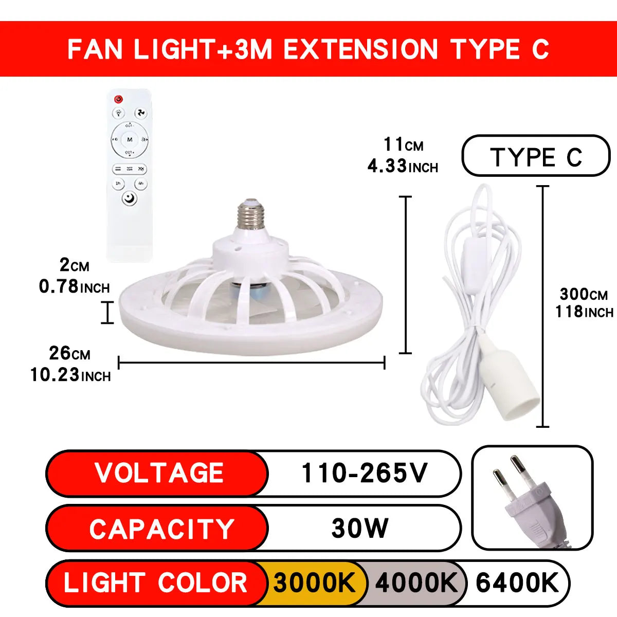 ventilateur lampe led moderne blanc grille télécommande flux lumineux certification ul rohs
