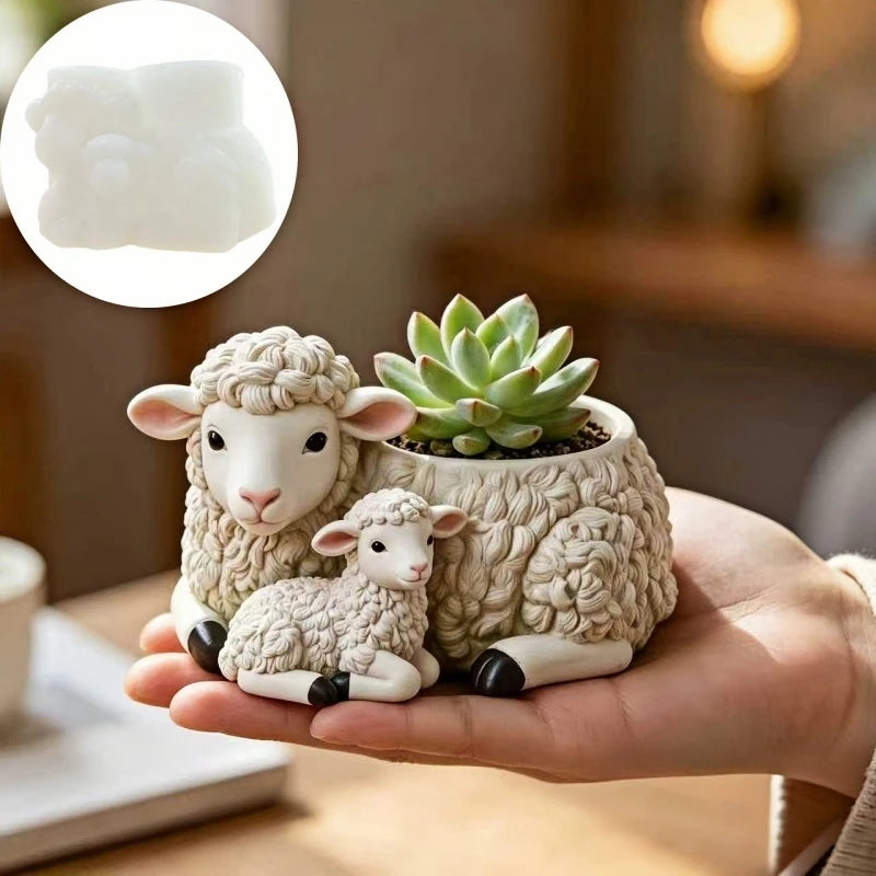 cache pot fleurs succulentes mouton beige décoratif réaliste pot plante intérieur doux