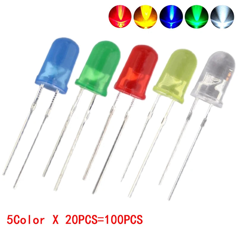 ampoules led transparentes 5mm blanc rouge jaune bleu vert 100 pièces haute qualité