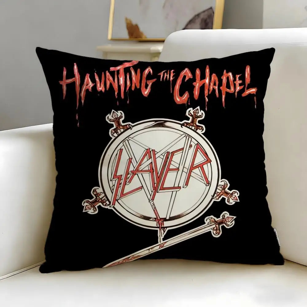 housse coussin noir graphique crâne rock gothique 45x45cm zip invisible fácil laver