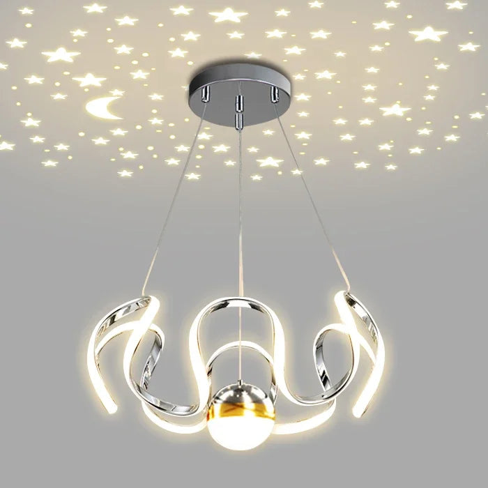 suspension lumineuse moderne noir doré boules lumière câbles suspendus forme circulaire ondulée