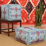 coussin sol orange bleu ethnique motifs floraux traditionnels carreaux coton polyester