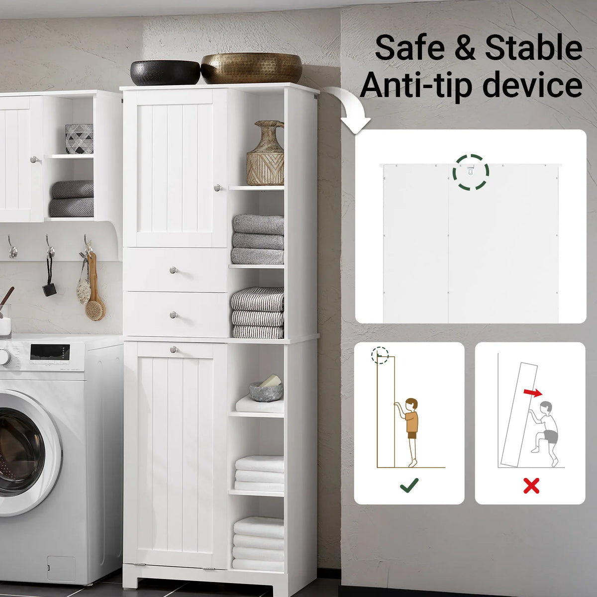 Panier à linge pliable intégré dans l'armoire haute - Fonctionnalité pratique