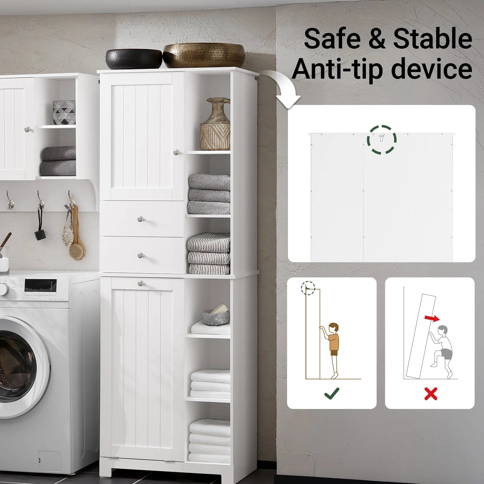 Panier à linge pliable intégré dans l'armoire haute - Fonctionnalité pratique