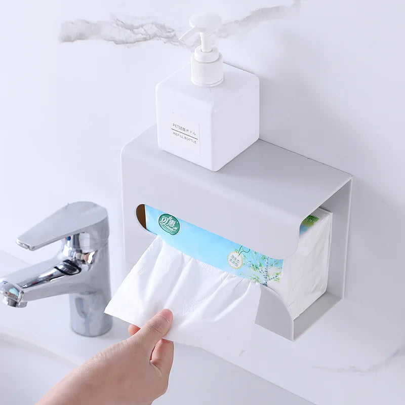 distributeur serviettes adhésif mural blanc moderne salle bain papier toilette rangement sans perçage