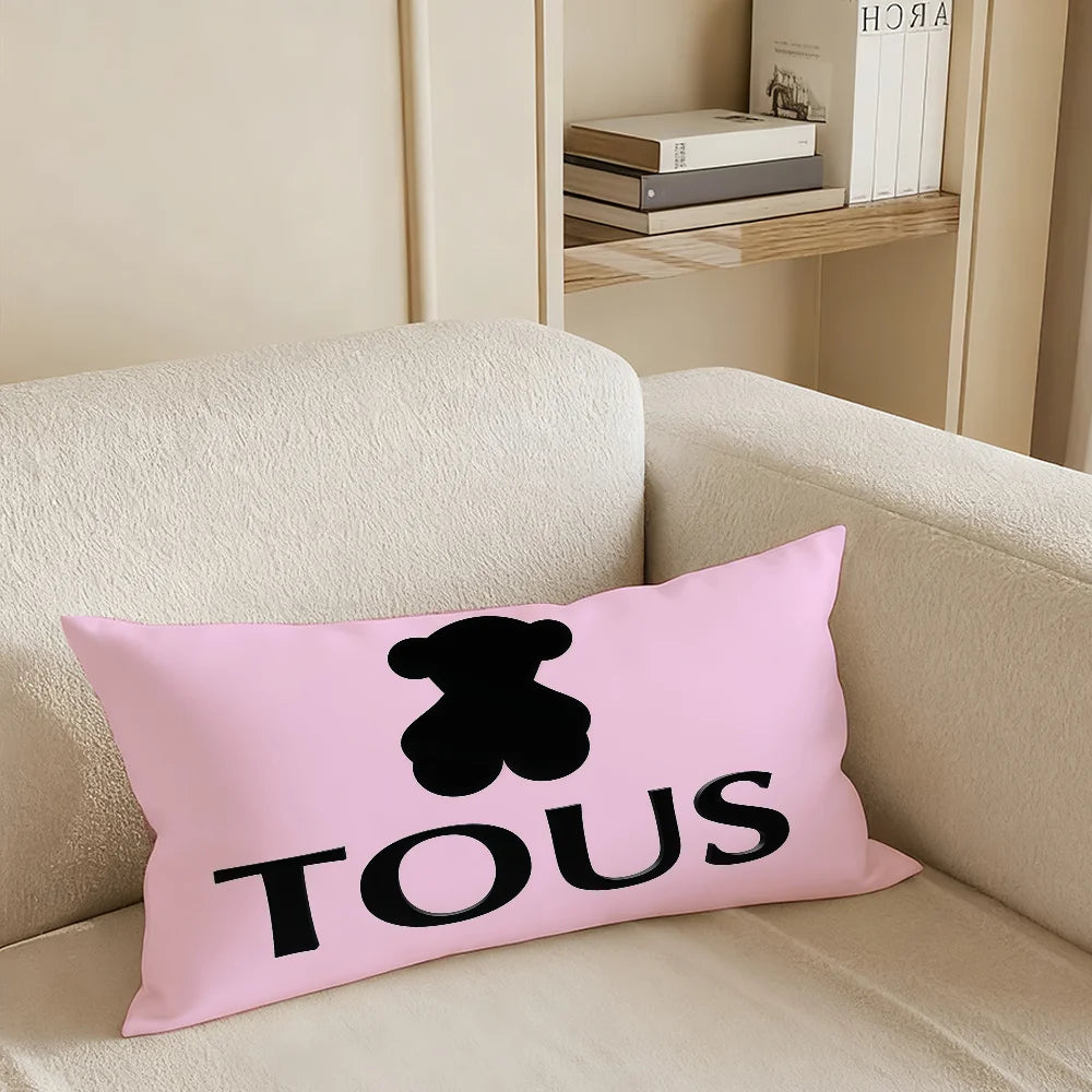 taies d'oreiller décoratives moderne motif ours fleurs imprimées non toxiques respectueuses environnement rose bleu