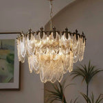 lustre pendentif feuilles doré transparent classique led moderne chambre salon