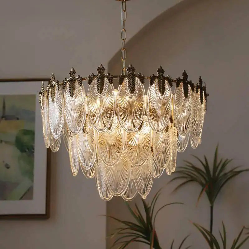 lustre pendentif feuilles doré transparent classique led moderne chambre salon