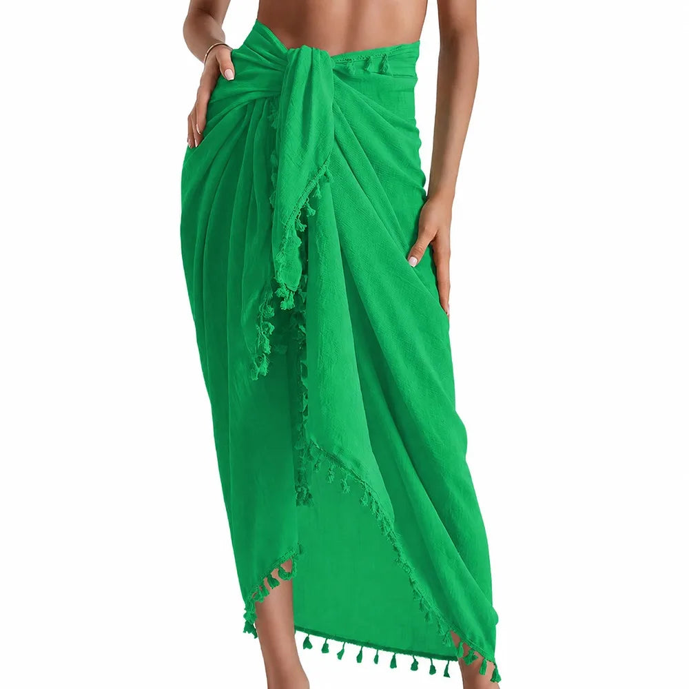 sarong élégant boho uni vert rose blanc noir tissu polyester rapide séchage tassel inclusion
