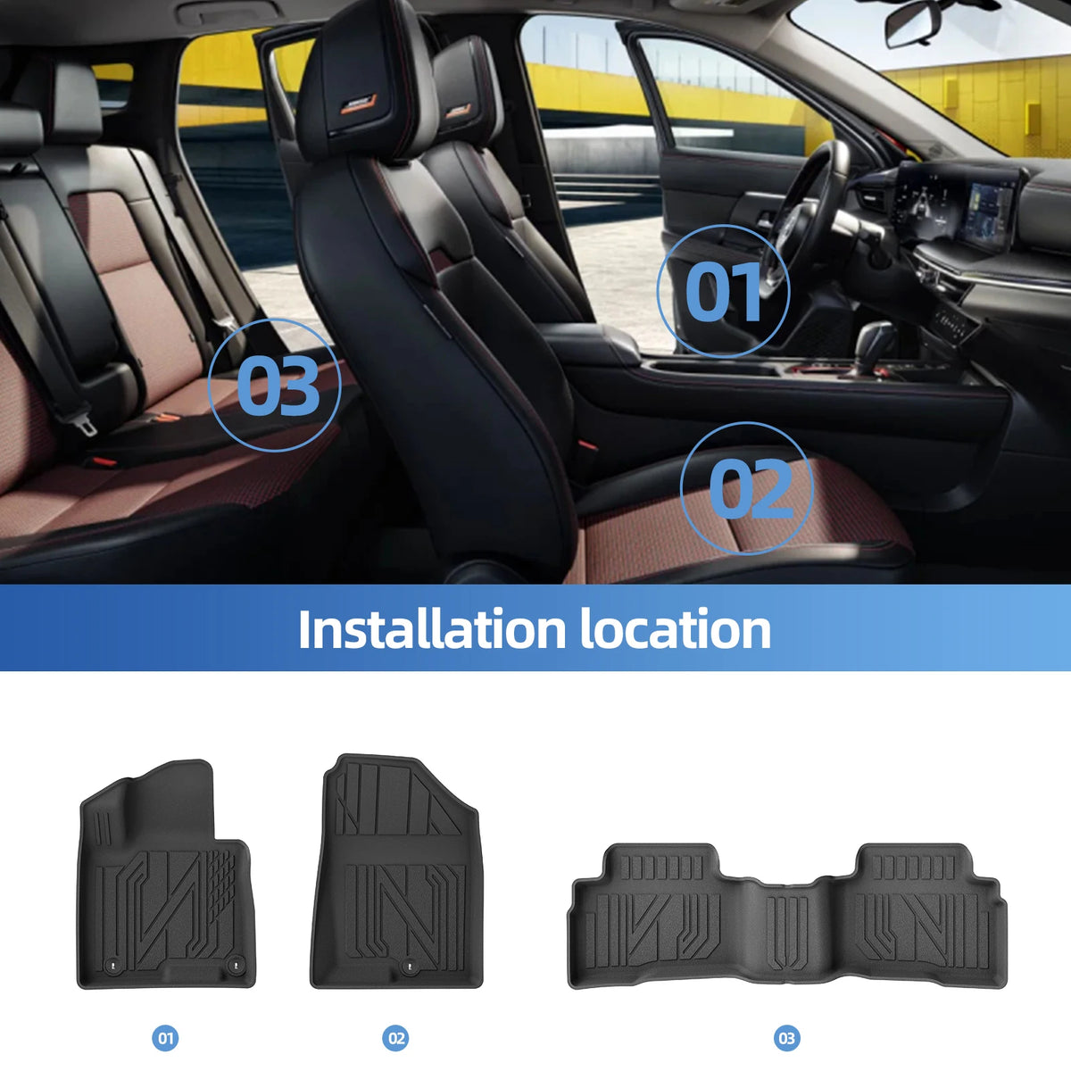 tapis sol voiture noir rayures clips protection moderne résistantintérieur auto tpe