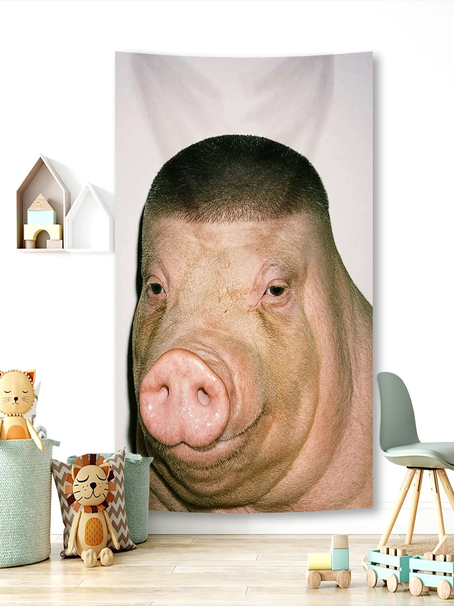 toile d'art pop rose gris bleu visage animaux porc chat vache tigre