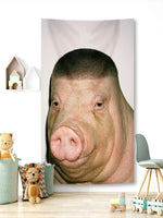 toile d'art pop rose gris bleu visage animaux porc chat vache tigre