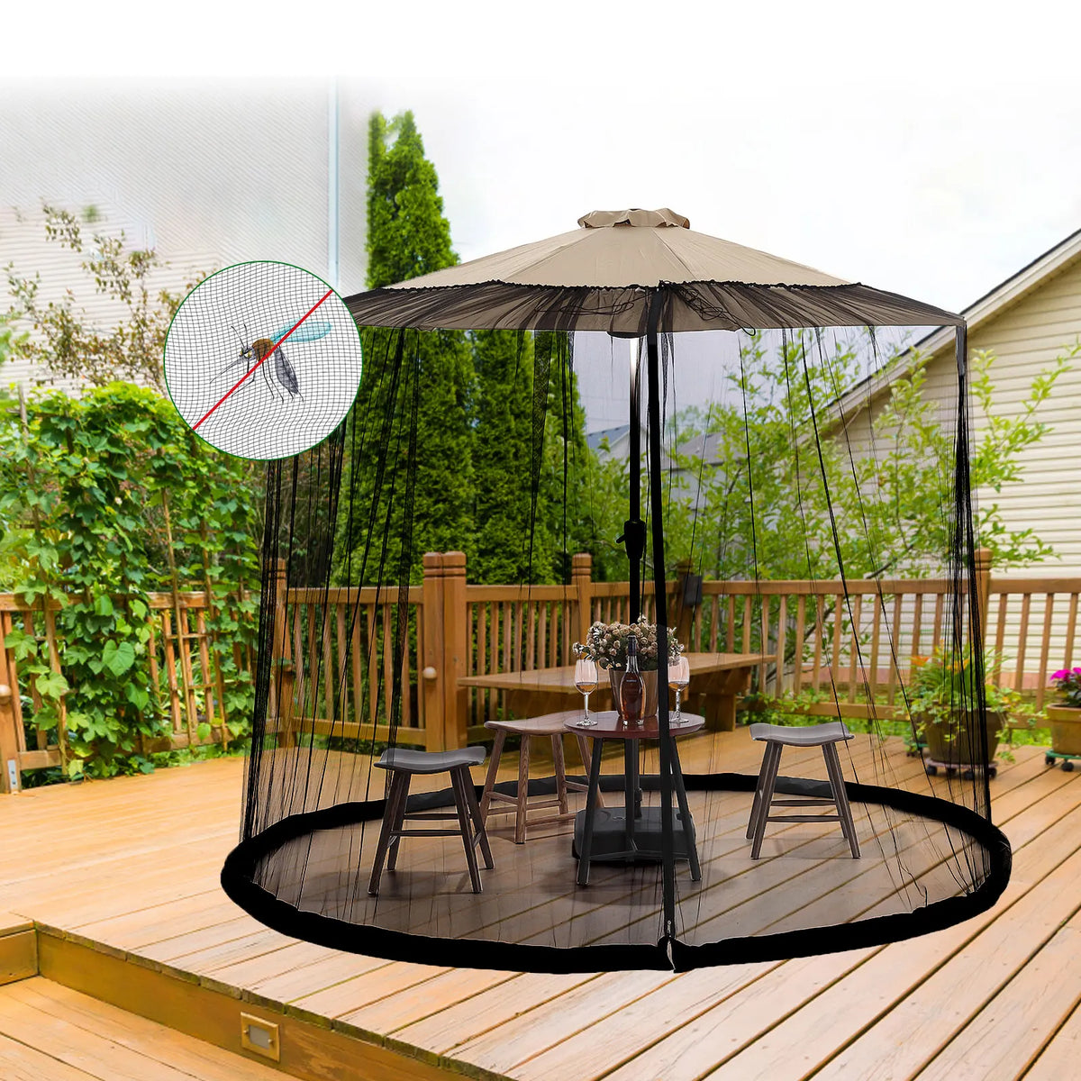 filet anti moustiques parasol polyester extérieur jardin campement voyage noir beige transparent moderne
