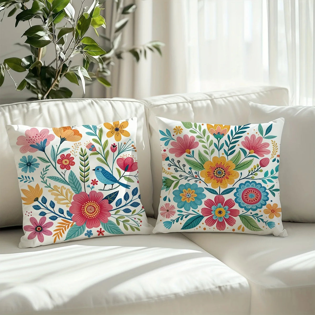 housse coussin motif floral moderne polyester blanc décoration chambre canapé douce 45x45cm