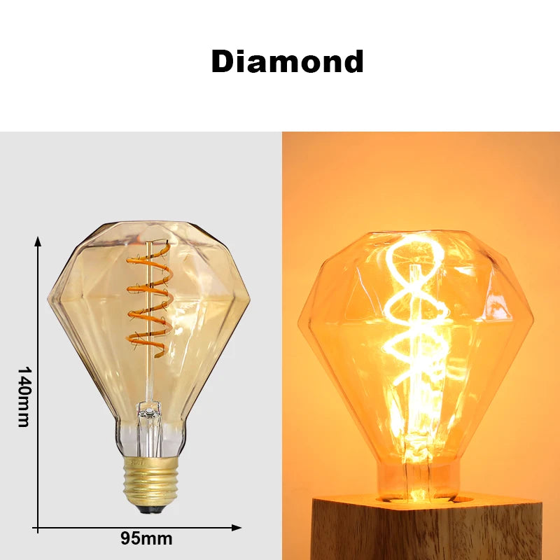ampoules led transparentes spirale dorée vintage opalescentes rétro filaments e27 4w a60 st64 t45