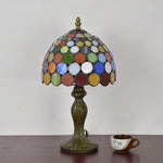lampe table tiffany multicolore verre translucide abat jour motifs circulaires base sculptée vintage 36cm