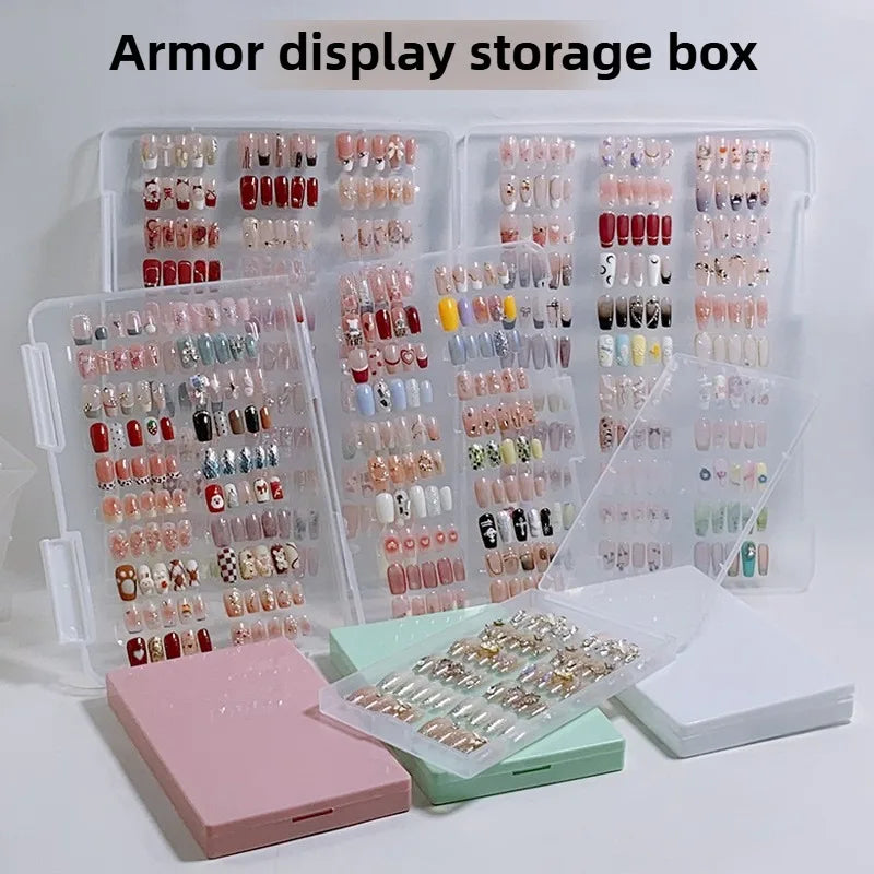 présentoir moderne faux ongles divers couleurs motifs boîtes rangement transparentes autocollants