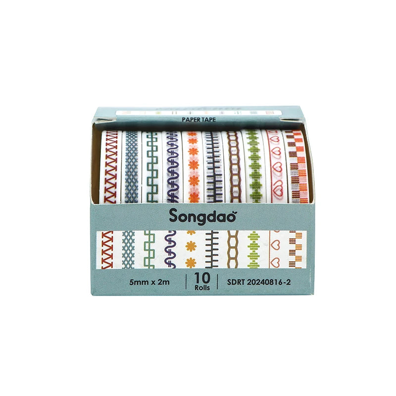ruban decoratif moderne graphique couleurs vives motifs geometriques rayures triangles points zigzag feuilles adhésif