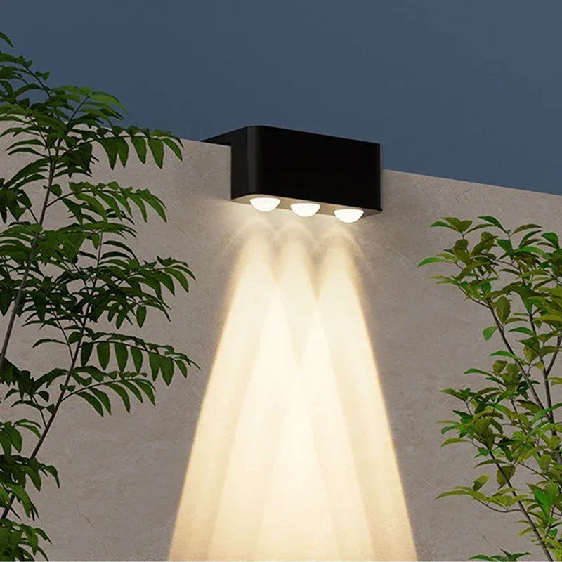 appliques murales led solaires noires contemporaines panneau solaire 80x45x30 mm