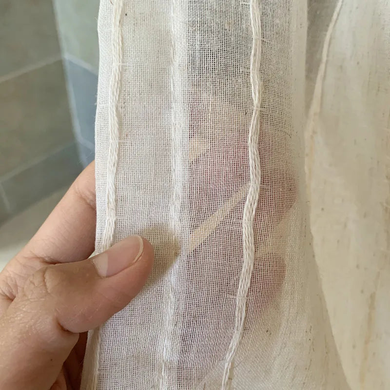 rideau voilage fenêtre bohème blanc cassé franges passe tringle semi transparent japonais