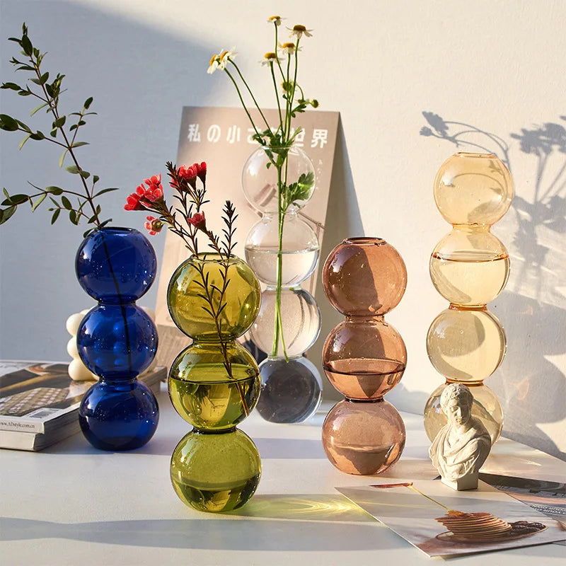 Vase verre moderne transparent bleu vert marron décoration intérieure minimaliste pot fleurs translucent nordique