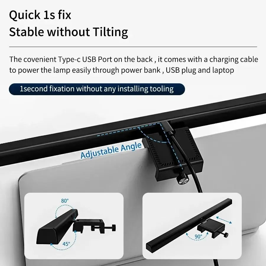 lampe led noir moderne clips usb réglable 33cm 50cm sans ombre matériau plastique