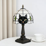 lampe table tiffany vitrail chat noir stained glass fixe base carrée