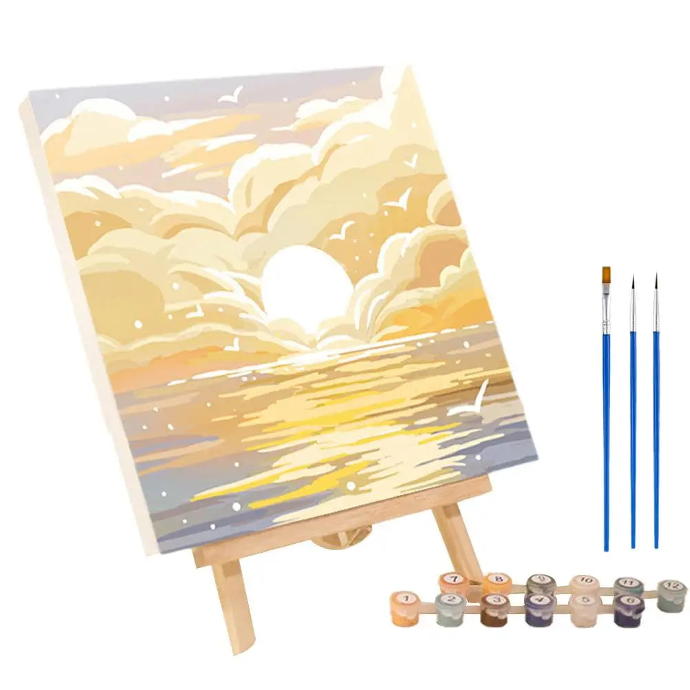 peinture numéros kit abstrait coucher soleil paysage moderne art floral tournesols ciel couleurs variées