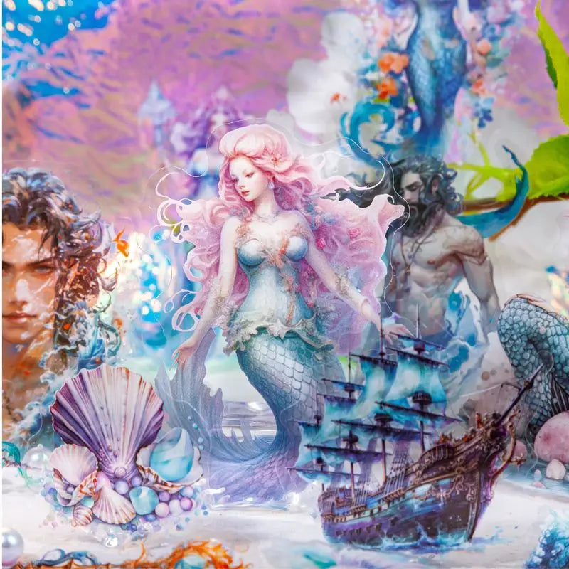 autocollants sirènes mer bateau corail bijoux bleu vert rose blanc transparents illustratifs 20pcs