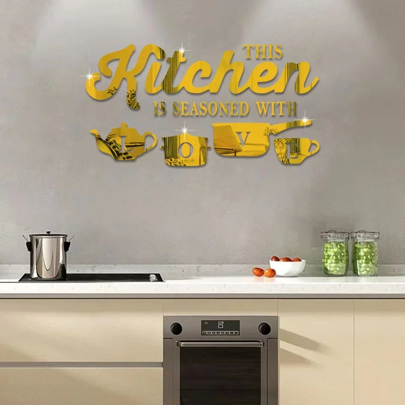 décoration murale stickers argenté doré noir vaisselle LOVE cuisine moderne abstraite