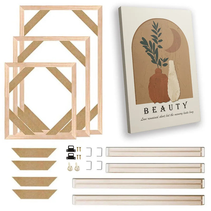 cadre mural bois naturel moderne kit fixation photo peinture toile