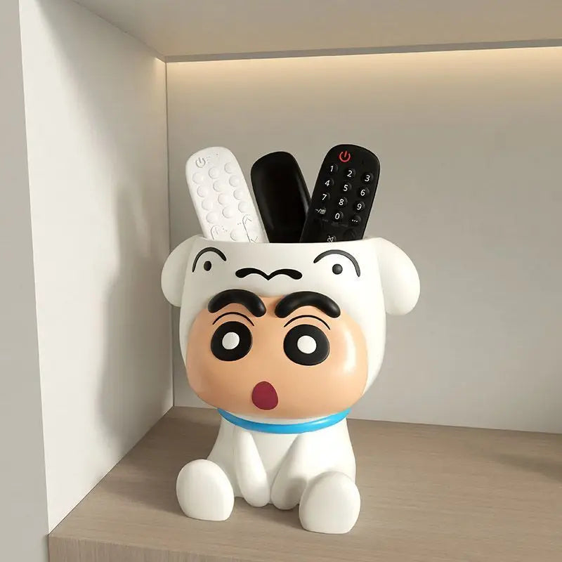 rangement porte stylos accessoires cartoon shin chan blanc orange bleu