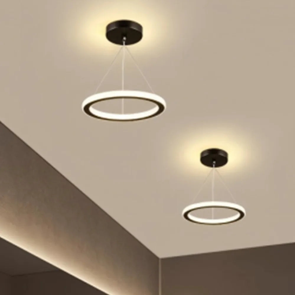 lampe suspendue moderne couleurs noir blanc doré anneau concentrique opacité(touches) led aluminium