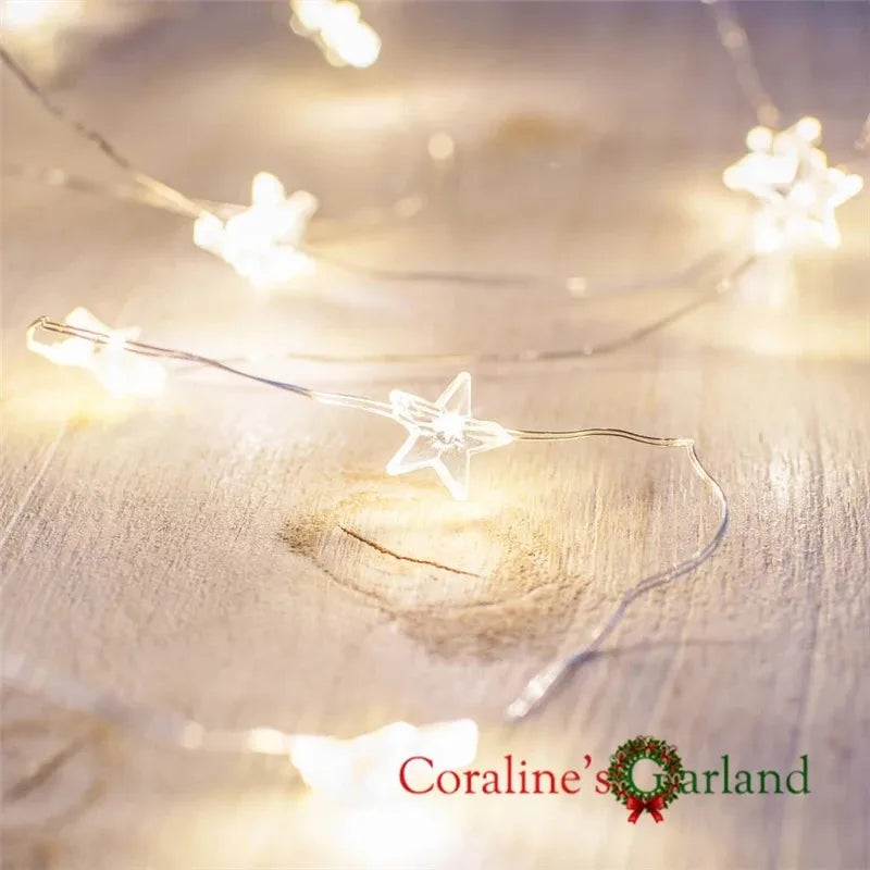 guirlande lumineuse étoiles blanc doré 6m 60leds piles aa moderne décoration fête vacances mariage