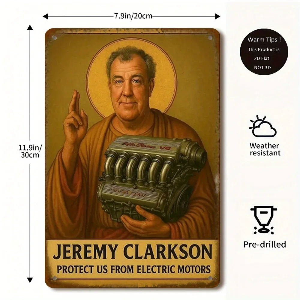 plaque métallique or vintage protection moteurs Jeremy Clarkson humour décoration murale pré perçus
